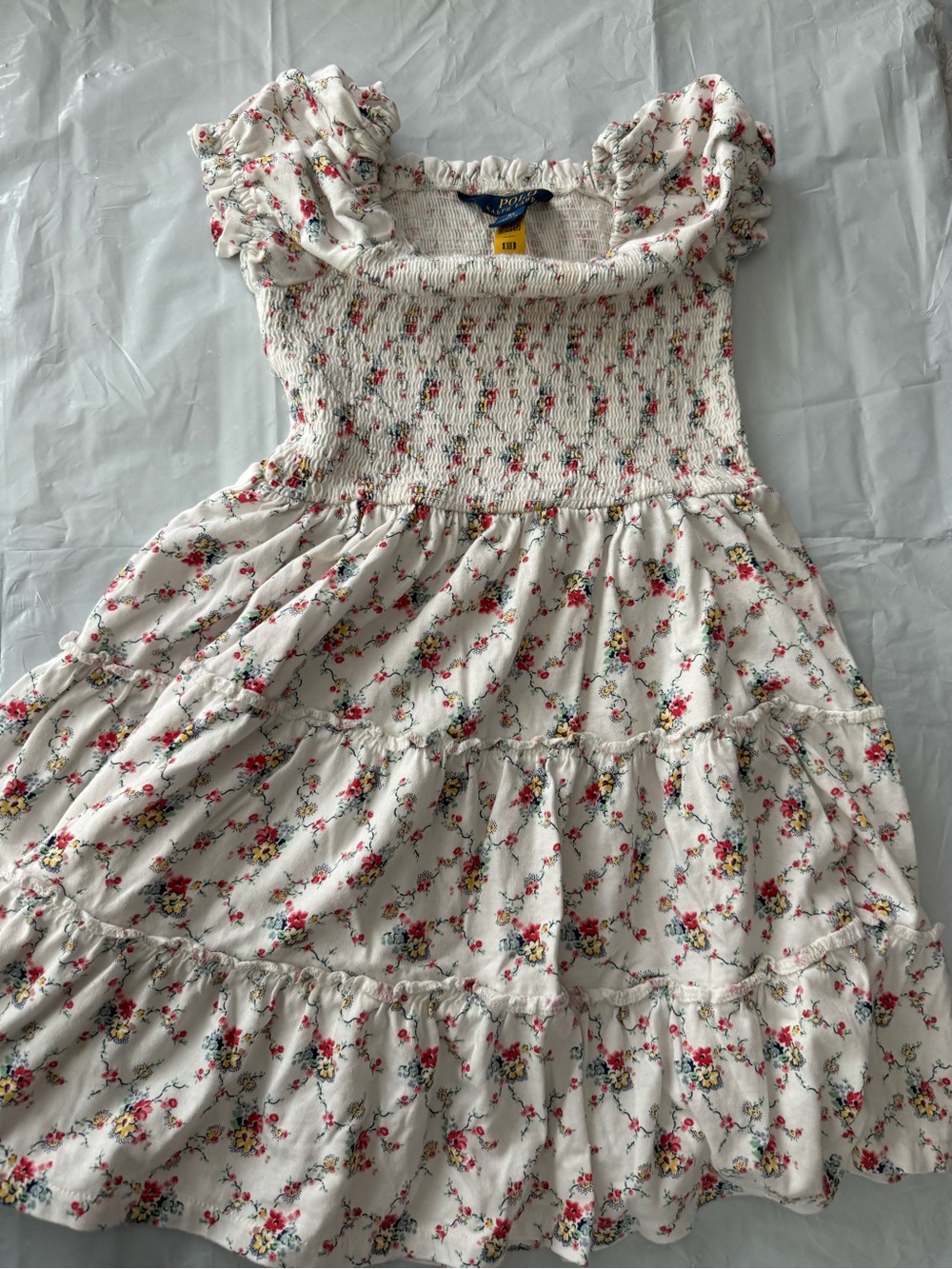 Polo by Ralph Lauren White Floral Smocked Tiered Dress for Kids